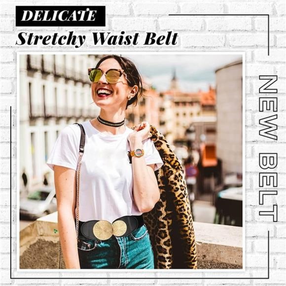Leyndo 2 Pcs Elastic Vintage Belts Retro Wide Waist Belt Stretchy Cinch Buckle